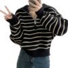 Womens Loose-Fit Striped Pullover Sweater