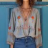 Designer-style V-neck Loose-fit Long-sleeve Top