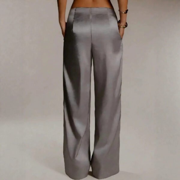 Womens Casual Solid-color Satin Wide-leg Pants
