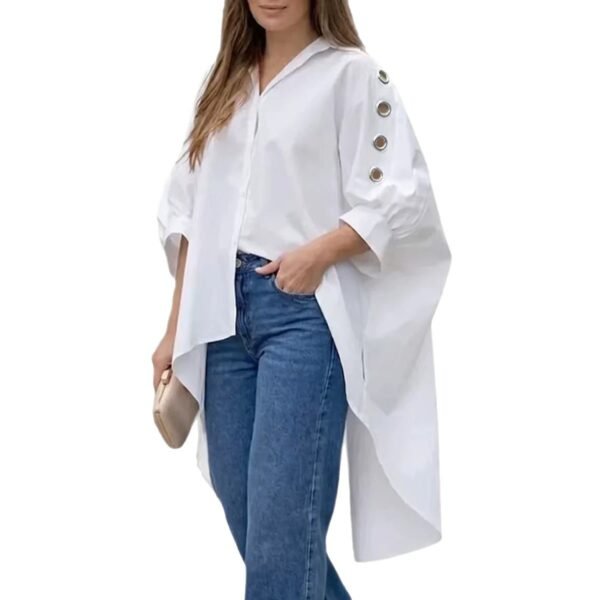 Womens Loose-fit Solid-color Long-sleeve Shirt