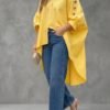 Womens Loose-fit Solid-color Long-sleeve Shirt