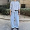 Retro Blue And White Striped Washed 100 Cotton Shirt