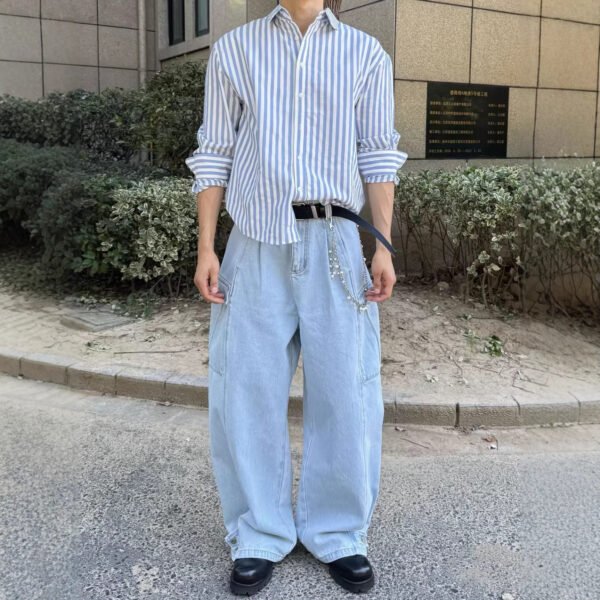 Retro Blue And White Striped Washed 100 Cotton Shirt