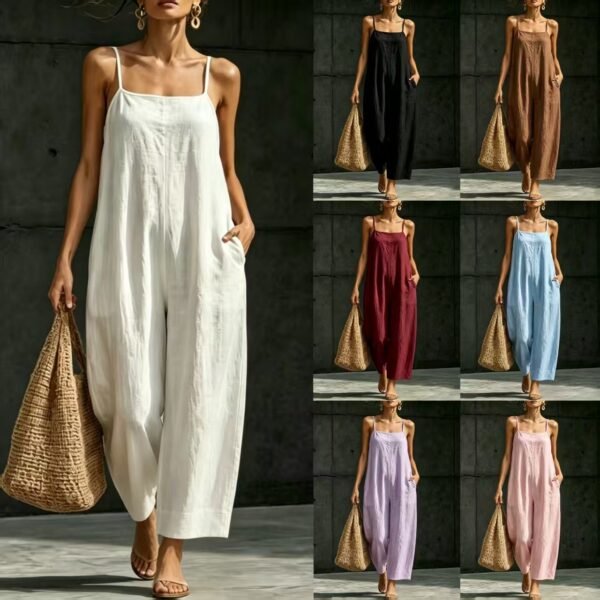 Springsummer Strap Jumpsuit Loose-fit Simple And Elegant Sleeveless