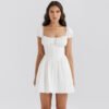 Womens Casual Puff-sleeve Square-neck Dress