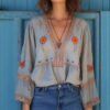 Designer-style V-neck Loose-fit Long-sleeve Top