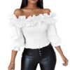Womens Off-shoulder Ruffled Lantern-sleeve Blouse