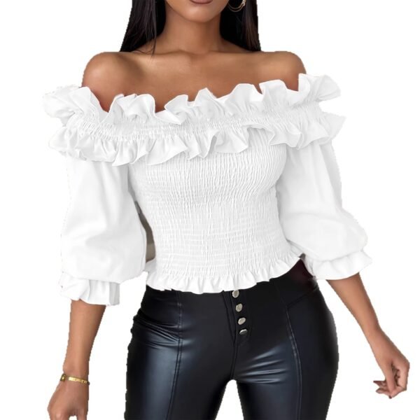 Womens Off-shoulder Ruffled Lantern-sleeve Blouse