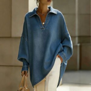 Women’s Loose-fitting Casual Denim Shirt For Commuting