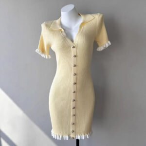 Womens French-style High-waisted Cropped Slim-fit Dress