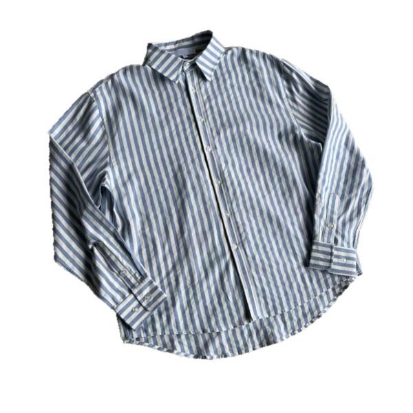 Retro Blue And White Striped Washed 100 Cotton Shirt