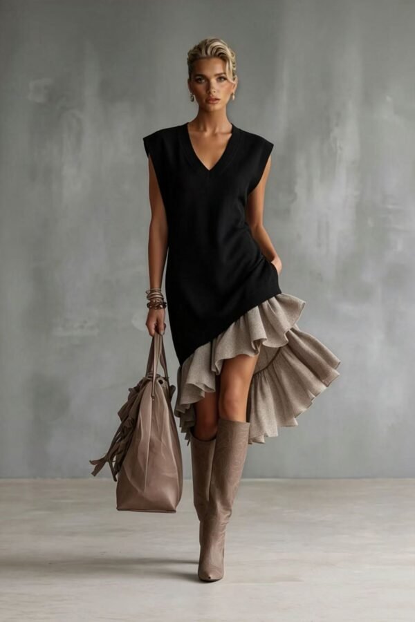 64d95451-ffab-45c4-a0f1-a5d713bfe37f.jpg Solid-color Casual European-American Style Flounced Midi Skirt