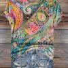 3D Digital Print T-Shirt Womens V-Neck Short-Sleeve Top