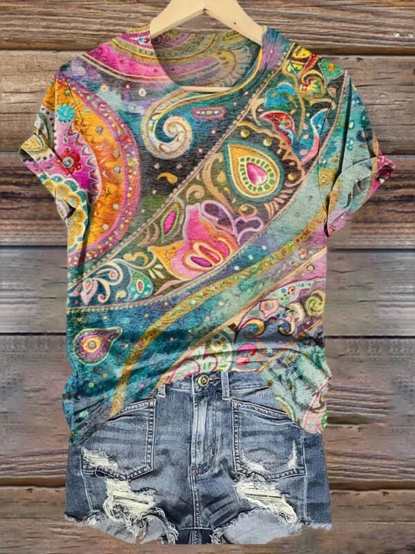 3D Digital Print T-Shirt Womens V-Neck Short-Sleeve Top