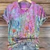 3D Digital Print T-Shirt Womens V-Neck Short-Sleeve Top
