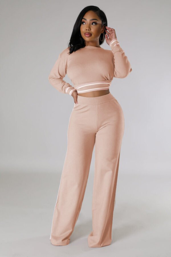 Womens Wide-Leg Casual Long Pants Set