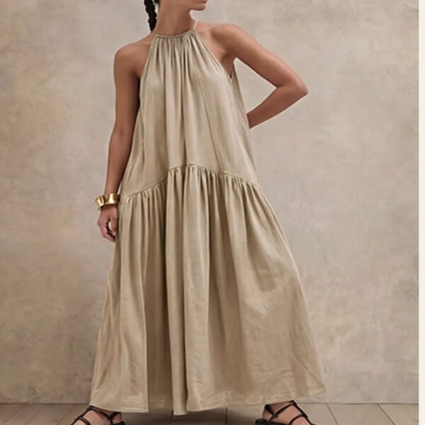 6e6c004e-0563-4f12-9bde-904670783ea1.jpg Halter-neck Sleeveless Cotton-linen Dress