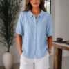 Womens Solid-color Loose-fit Casual Work Top