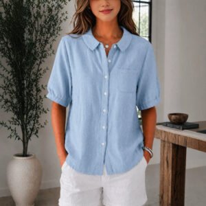 Womens Solid-color Loose-fit Casual Work Top