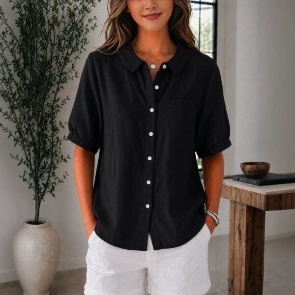 Womens Solid-color Loose-fit Casual Work Top