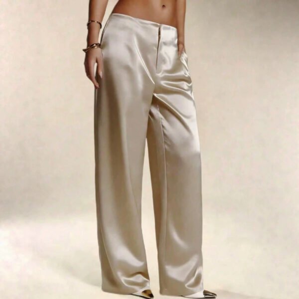 Womens Casual Solid-color Satin Wide-leg Pants