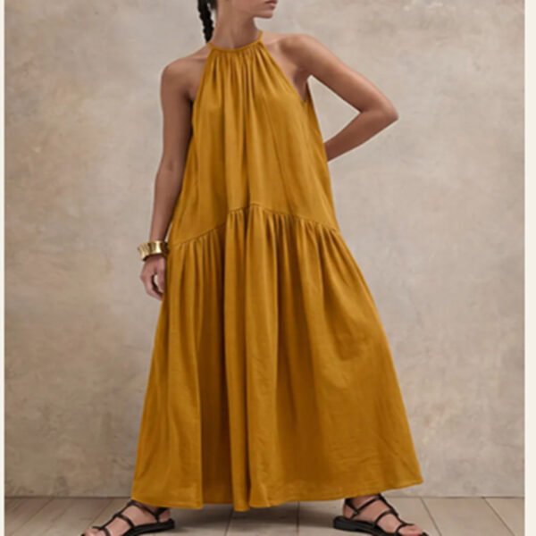7a7c543e-aa50-4cda-bd1b-f9b89d451e8d.jpg Halter-neck Sleeveless Cotton-linen Dress