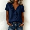 Womens Casual Short-sleeve Top With Ruffled Hem