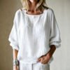 Womens Loose-fit Off-shoulder Top With Batwing Sleeves