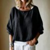 Womens Loose-fit Off-shoulder Top With Batwing Sleeves