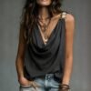 Halterneck Tank Top With Metal Embellishments, Sleeveless Womens Top