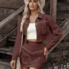 Womens Tassel Faux Suede Loose-fit Set