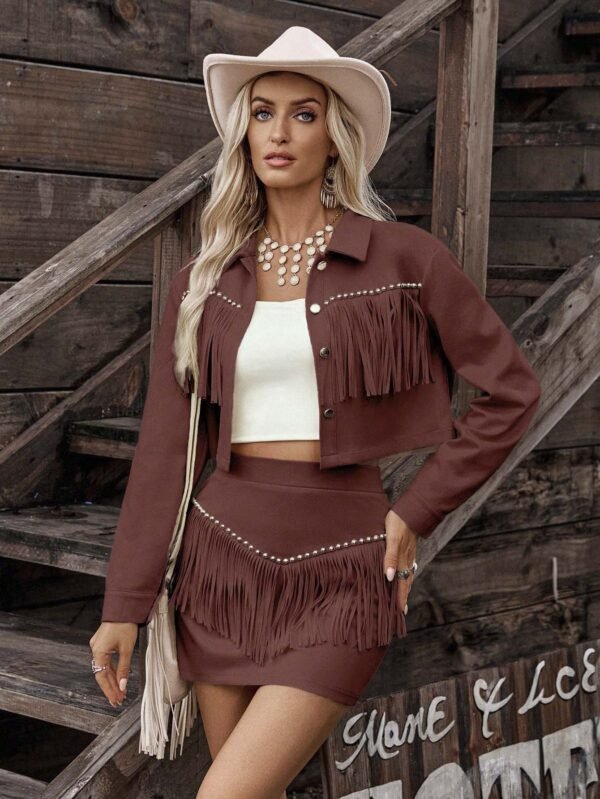 Womens Tassel Faux Suede Loose-fit Set