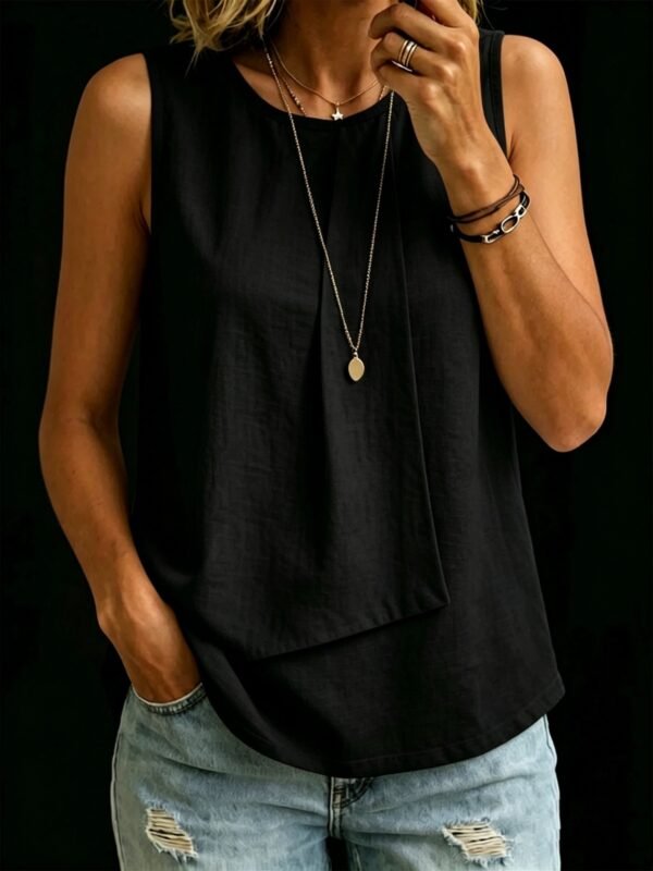 82d987ca-66d8-41c2-b097-d5d554949e9e.jpg Womens Solid-color Crew-neck Loose-fitting Sleeveless Tank Top