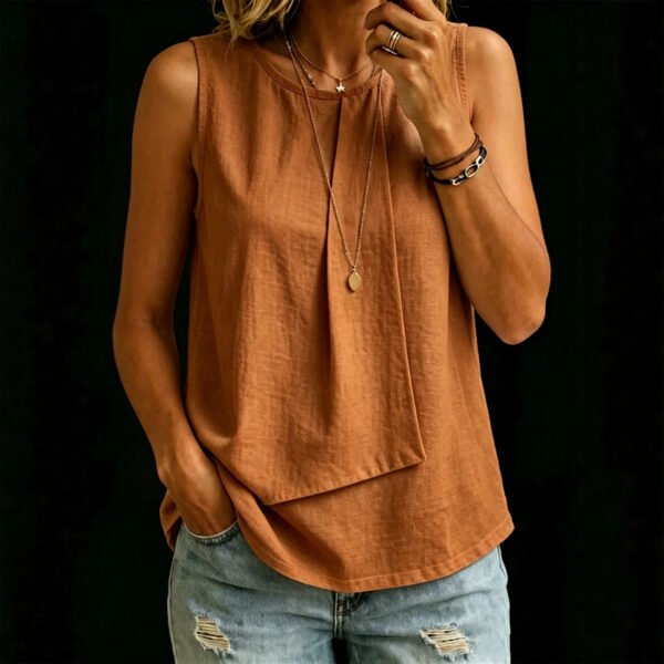 841c3b13-9d99-4a6d-84c4-fe48a04380fb.jpg Womens Solid-color Crew-neck Loose-fitting Sleeveless Tank Top