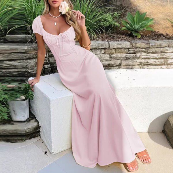Womens Solid Color Fashionable Bandage Style Loose Dress