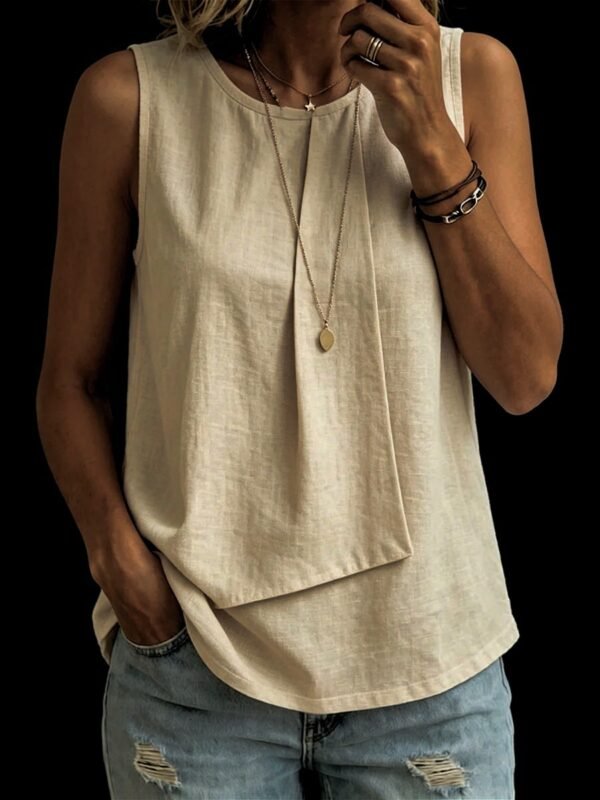 8e132ea8-947d-44b0-9306-0e74743da0db.jpg Womens Solid-color Crew-neck Loose-fitting Sleeveless Tank Top