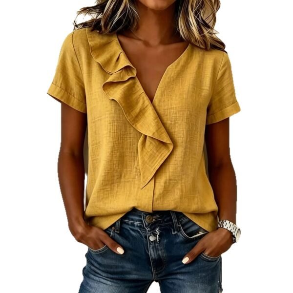 Womens Casual Short-sleeve Top With Ruffled Hem