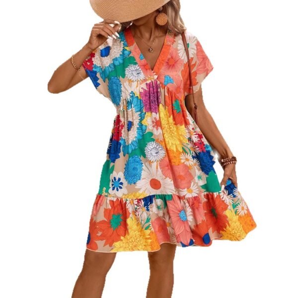 Summer New Floral-print Midi Dress Elegant One-piece Gown