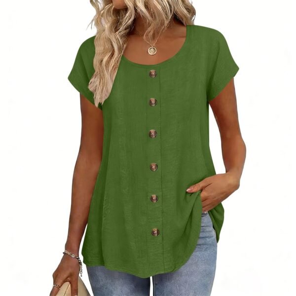 9eb4c569-0adb-4639-b7b7-75d6b4f76952.jpg Womens Elegant And Fashionable Solid-color Round-neck Short-sleeve Top