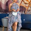 Floral-print Halter-neck High-low Ruffled Dress