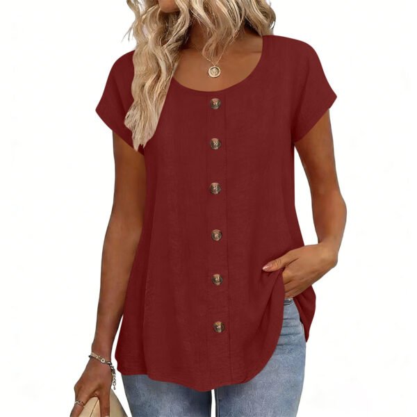 a245d7e6-e2b7-4a1e-85d3-805b486c3354.jpg Womens Elegant And Fashionable Solid-color Round-neck Short-sleeve Top