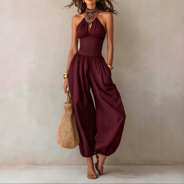 Bohemian-style Backless Hollow-out Lantern-leg Jumpsuit