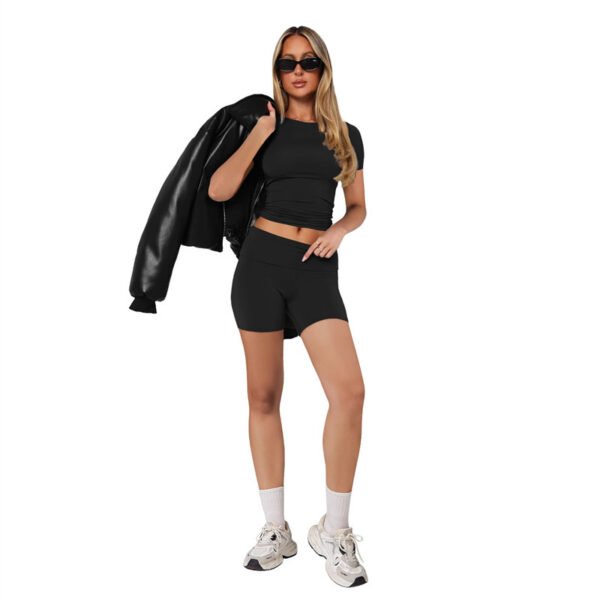 Short-sleeve Crew-neck Pullover And Slim-fit Shorts Set Comfortable To Wear