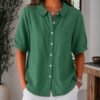 Womens Solid-color Loose-fit Casual Work Top