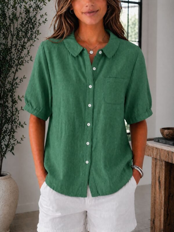 Womens Solid-color Loose-fit Casual Work Top