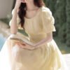Ruffled-sleeve Waist-cinched Dress For Women