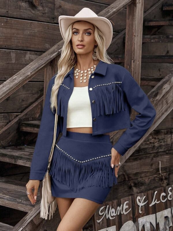 Womens Tassel Faux Suede Loose-fit Set