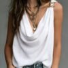 Halterneck Tank Top With Metal Embellishments, Sleeveless Womens Top