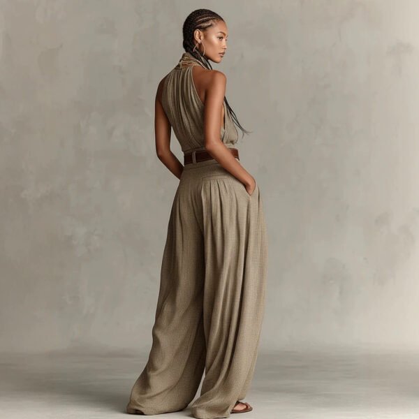 Solid-color Sleeveless Halter-neck Slim-fit Jumpsuit For Women