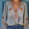 Designer-style V-neck Loose-fit Long-sleeve Top
